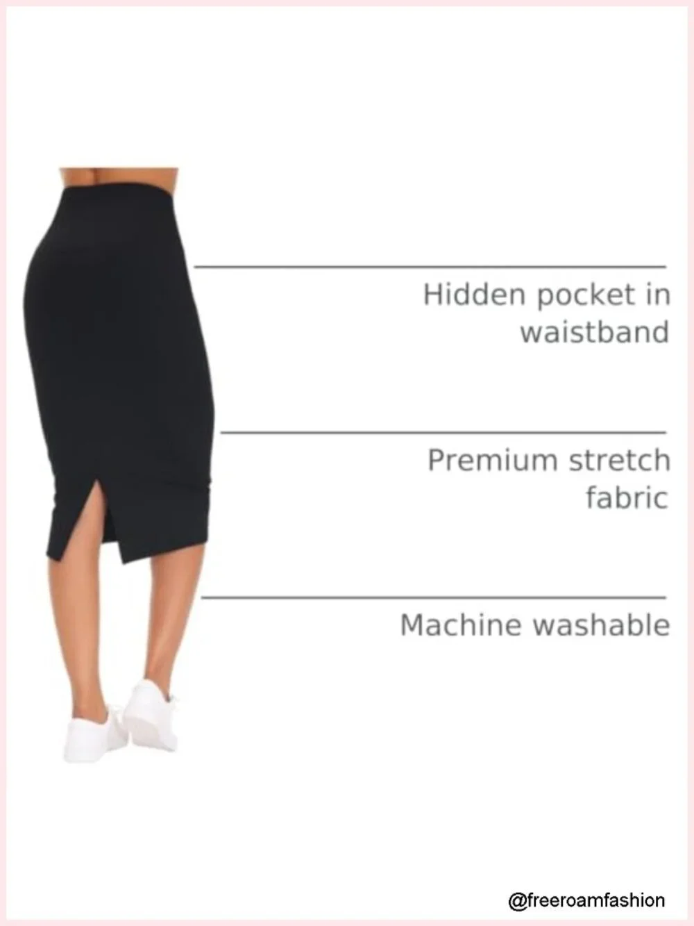 Premium Stretch High Waist Pencil Skirt Midi with Back Slit Tummy Control
